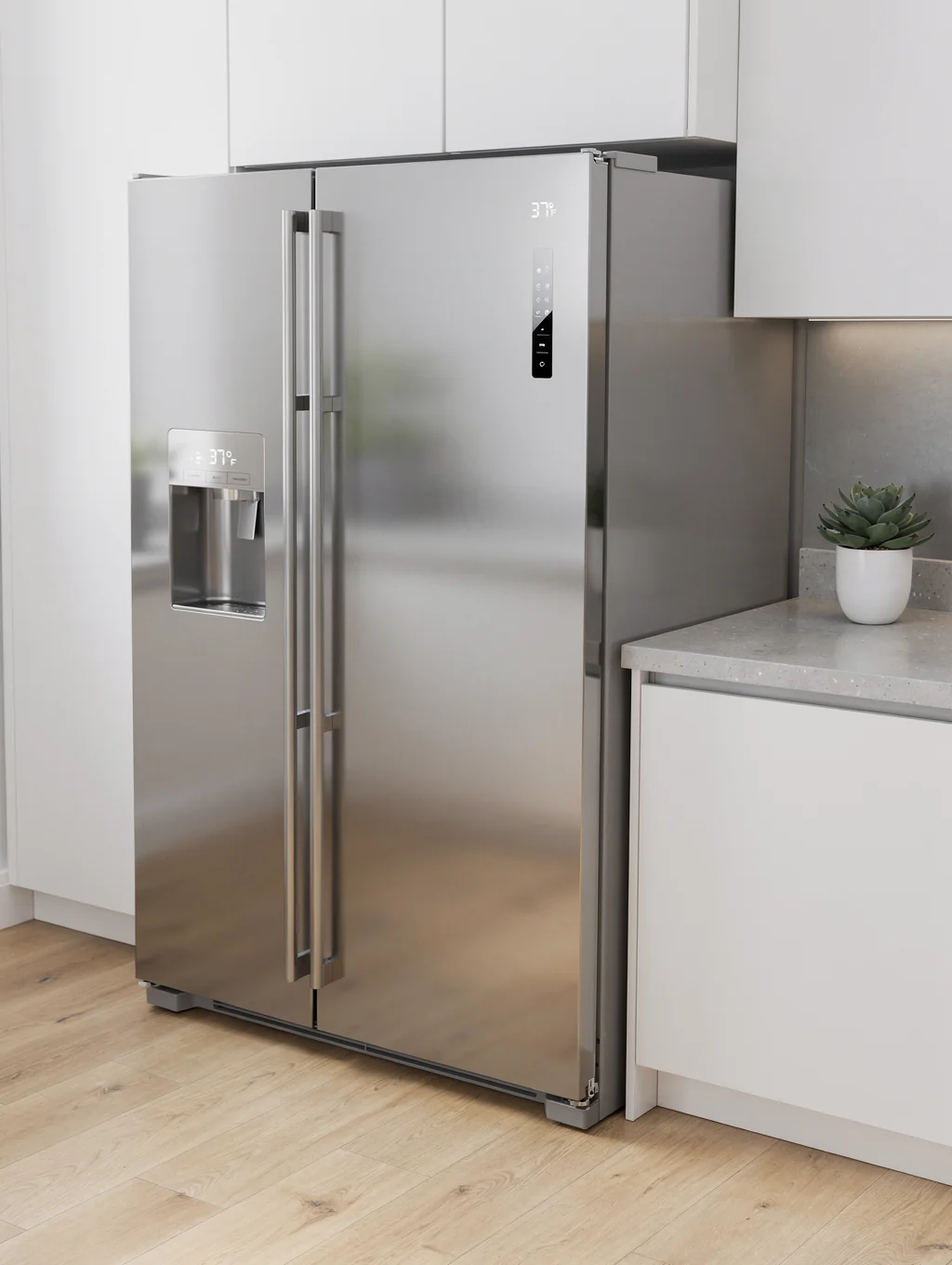LSK flagship multi-door refrigerator with stainless steel finish in modern kitchen